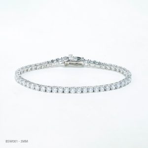 S925 Lắc tay Tennis Ổ 3.0mm Chủ CZ Round D không tấm Dài 17,8cm SBE002.Z1.n.d18