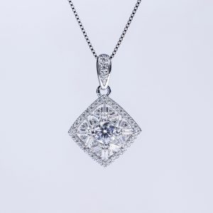 S925 Mặt dây Halo vuông baguette Ổ 5.4mm Chủ Mois Round D tấm mois SPE011.M1.m