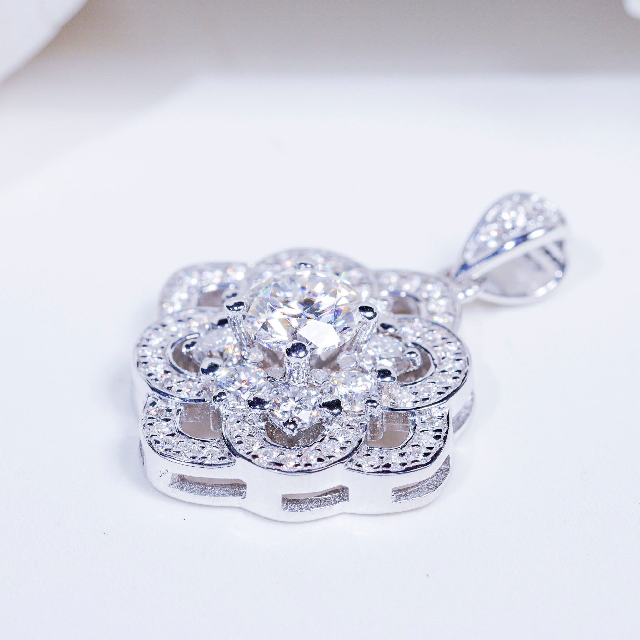 S925 Mặt dây Bông hoa 8 cánh Ổ 6,3mm Chủ Mois Round D tấm mois SPE090.M1.m - Ảnh 2