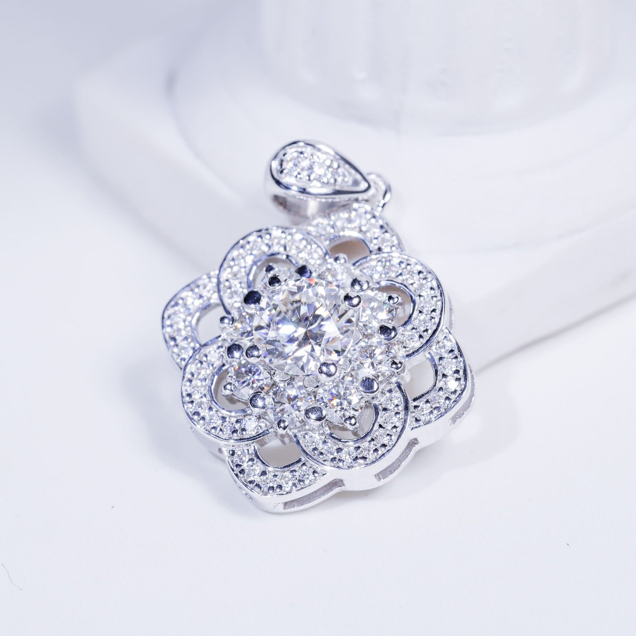 S925 Mặt dây Bông hoa 8 cánh Ổ 6,3mm Chủ Mois Round D tấm mois SPE090.M1.m - Ảnh 4