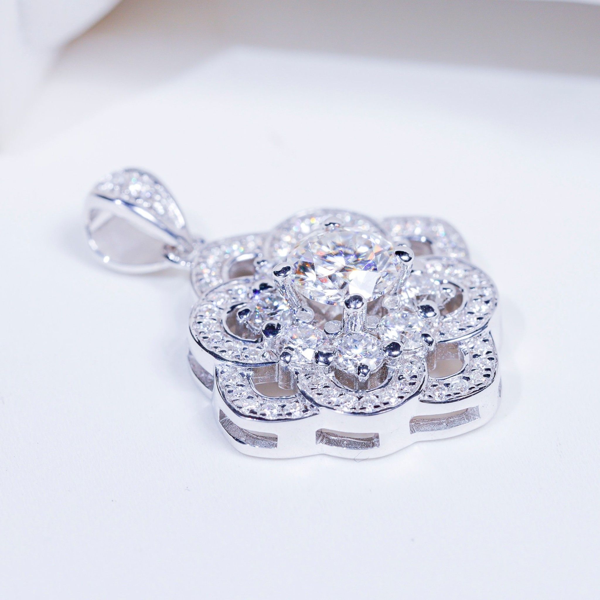 S925 Mặt dây Bông hoa 8 cánh Ổ 6,3mm Chủ Mois Round D tấm mois SPE090.M1.m - Ảnh 3