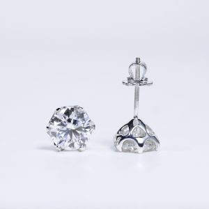 S925 Bông tai 6 chấu chốt ren Ổ 8.1mm Chủ Mois Round D không tấm SEE075.M1.n