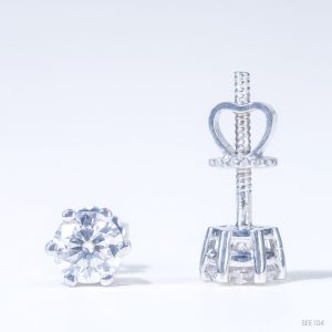 Bông tai 6 chấu chốt ren ổ 5,0mm Bạc S925 xi kim Chủ Mois Round D không tấm see104.s1.m1.k