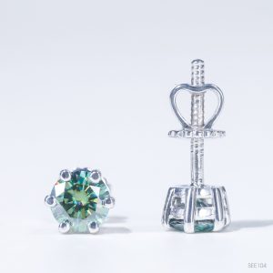 Bông tai 6 chấu chốt ren ổ 5,0mm Bạc S925 xi kim Chủ Mois Round D không tấm see104.s1.m2.k