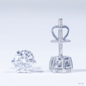 Bông tai 6 chấu chốt ren ổ 6,0mm Bạc S925 xi kim Chủ Mois Round không tấm SEE105