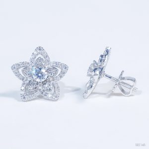 Bông tai Ngôi sao chốt ren ổ 4mm Bạc S925 xi kim Chủ Mois Round D Tấm mois SEE143