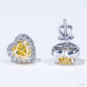 Bông tai Trái tim Halo chốt ren ổ 7mm Bạc S925 xi kim Chủ Nam phi Heart Light Yellow tấm cz see152.s1.a38.z