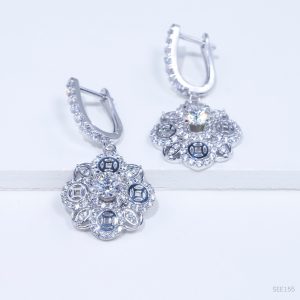 S925 Bông tai Đồng tiền Ổ 5,0mm Chủ Mois Round D tấm CZ SEE155.m1.z